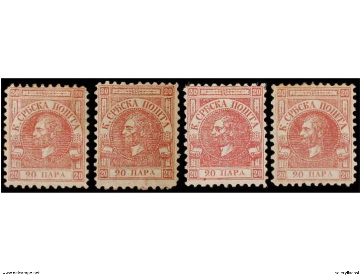 5261 * SERBIA. Mi.5y (4). 1868. <B>20 Pa.</B> Rose Ordinary Paper. 4 Stamps In Differente Shades. - Other & Unclassified