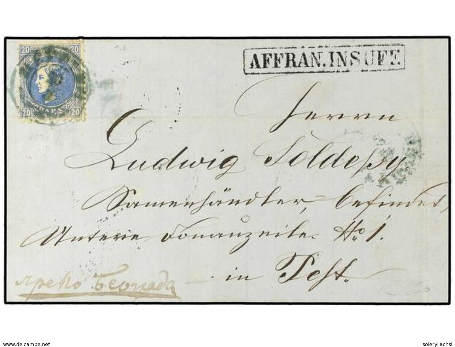 5264 SERBIA. 1870 (March 19). Cover To Pest, Hungary Franked At Internal Rate Only With Milan <B>20pa</B> Blue Tied By G - Sonstige & Ohne Zuordnung