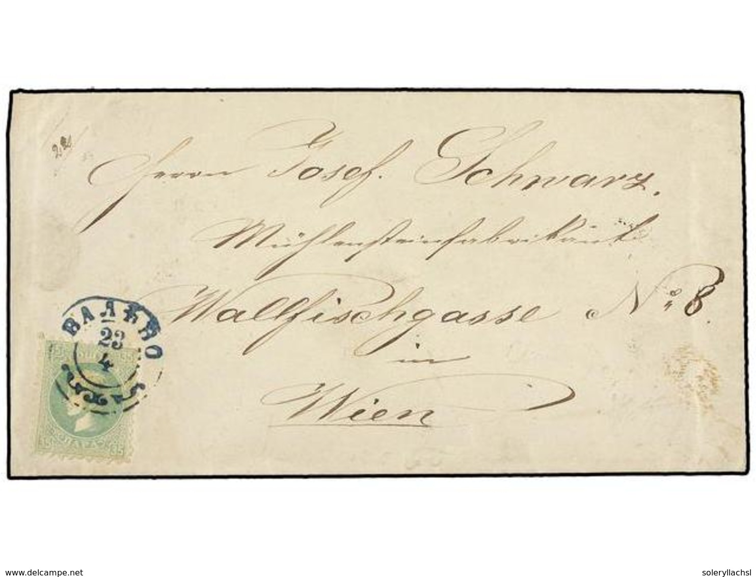 5266 SERBIA. Yv.22. 1872. Envelope To WIEN (Austria) With <B>35 Pa.</B> Green Perf. 9 1/2x12 1/2. Arrival Cds. On Back. - Other & Unclassified