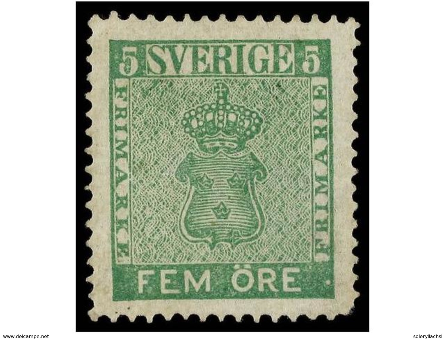 5276 ** SUECIA. Fe.7. 1858. <B>5 Ore</B> Green, Well Centered, Never Hinged. Short Corner Perforation. - Sonstige & Ohne Zuordnung