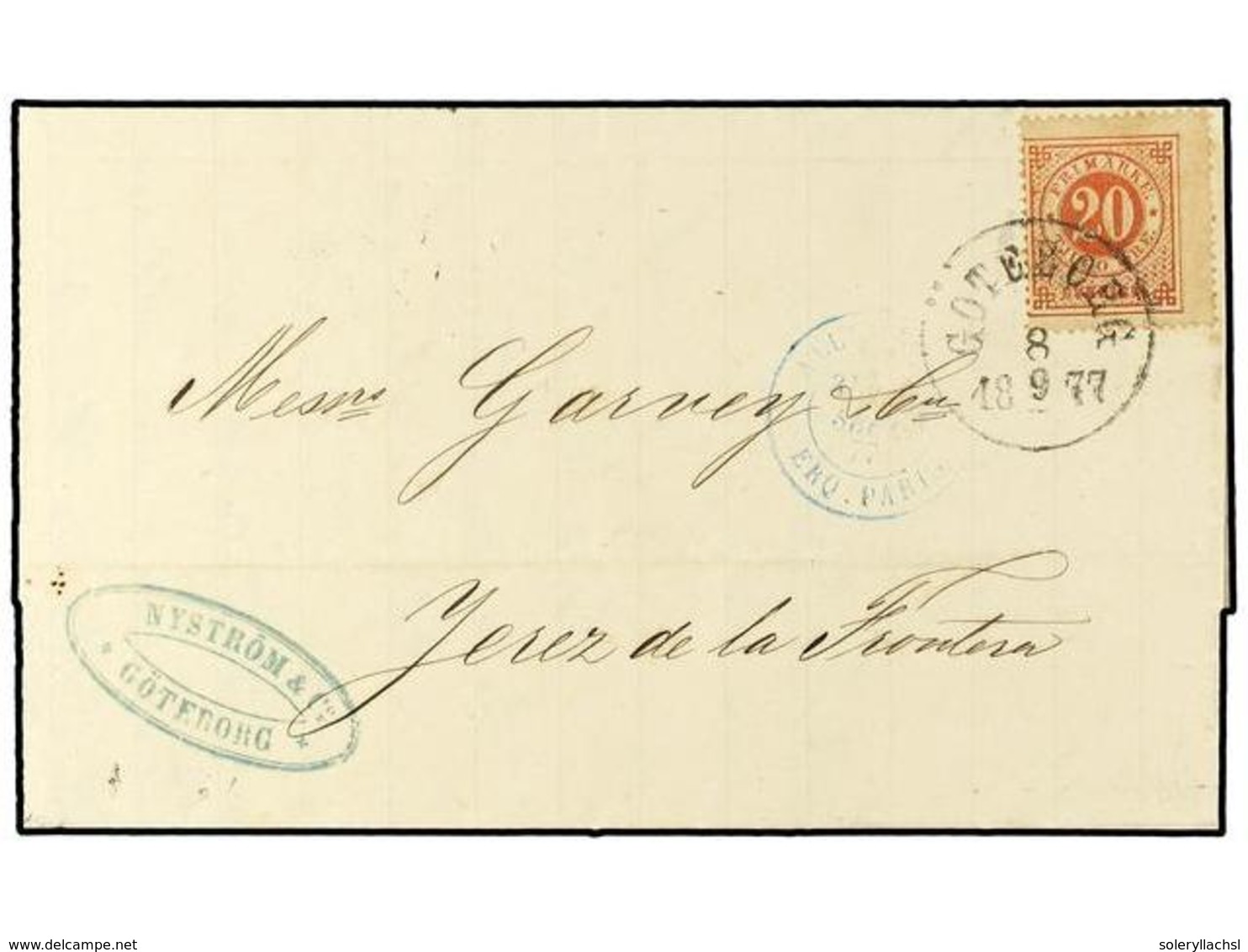 5300 SUECIA. 1877. Cover Franked With The Double-print Variety Of The <B>20ö</B> Vermillion (Facit 23), Prepaying The GP - Sonstige & Ohne Zuordnung