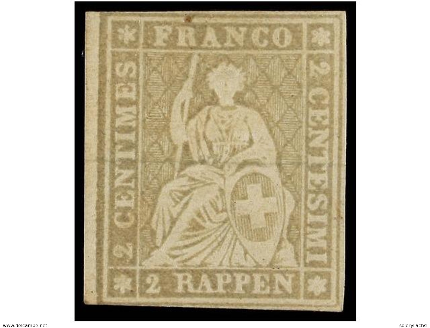 5312 (*) SUIZA. Yv.25. <B>2 Rp.</B> Grey. Complete Margins, Without Gum. Yvert.225?. - Other & Unclassified