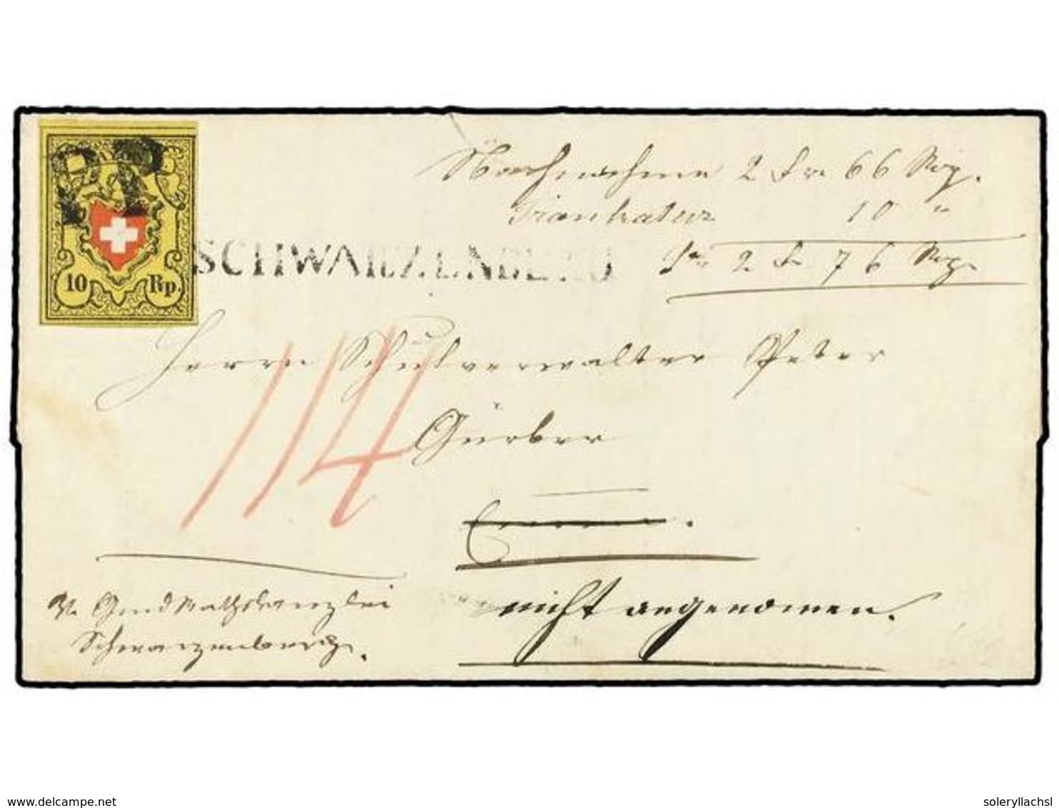 5322 SUIZA. 1851 (Dec 3). Entire Letter Readdressed On Arrival In LUCERNE, Franked By 1850 Rayon II <B>10rp.</B> Black A - Other & Unclassified