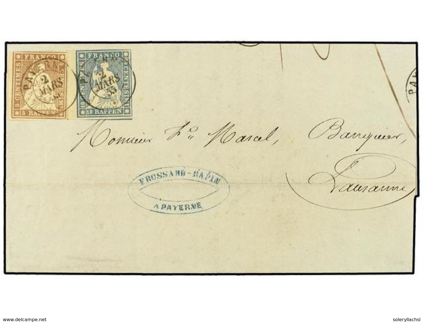 5328 SUIZA. 1855 (March 2). Entire Letter From Payerne To Lausanne Franked By Fine 1854-62 <B>5rp</B>. Brown And <B>10rp - Sonstige & Ohne Zuordnung