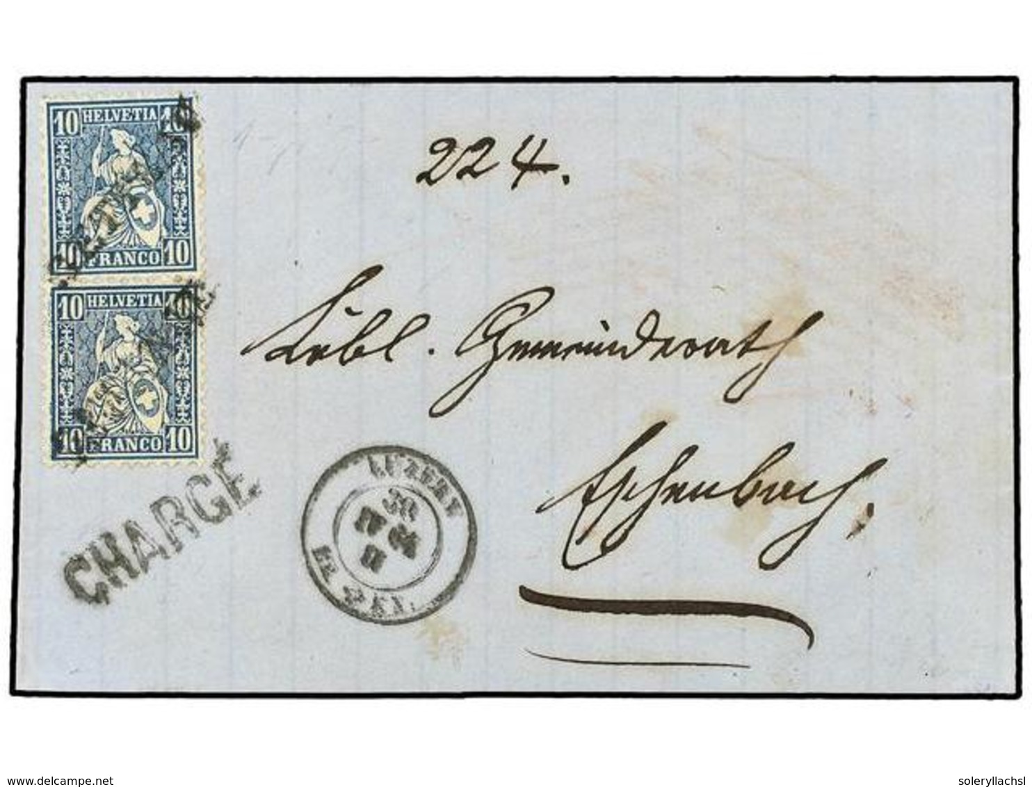 5351 SUIZA. 1864 (April 30). Registered Outer Letter Sheet Franked By 1862-64 <B>10c.</B> Blue (2) Tied By <B>GETTNAU</B - Sonstige & Ohne Zuordnung