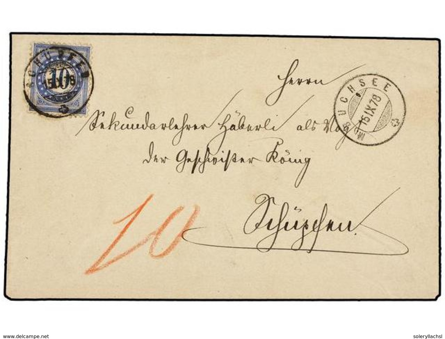 5379 SUIZA. 1878. MBUCHSEE To SCHUPFEN. Cover Send Without Stamps, Taxed On Arrival With <B>10 Rp.</B> Blue Stamp. - Other & Unclassified