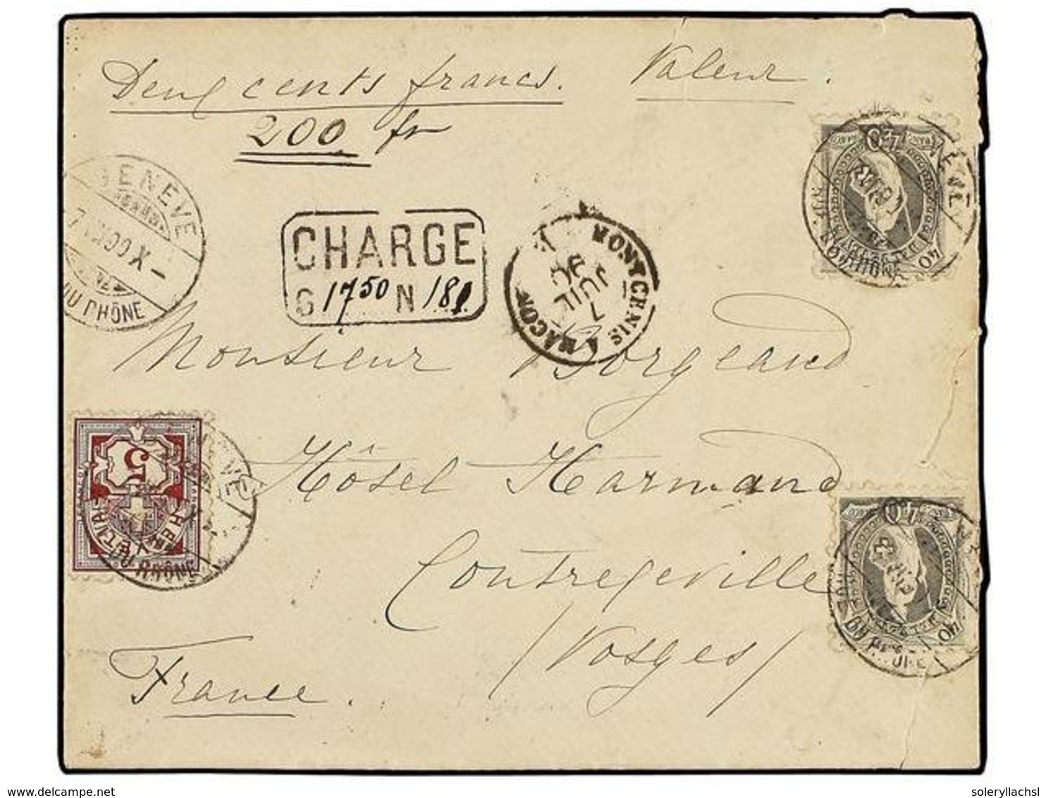 5388 SUIZA. Yv.83(2). 1890. GENEVE A FRANCIA. <B>5 Cents.</B> Castaño Rojo Y <B>40 Cts.</B> Gris. Dent. 9 1/2 (2). Valor - Other & Unclassified