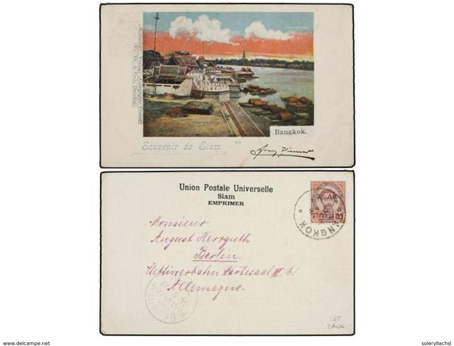 5408 TAILANDIA. 1899. BANGKOK To GERMANY. <B>3 Atts. On 12 Atts.</B> A Very Rare Early Postcard. - Sonstige & Ohne Zuordnung