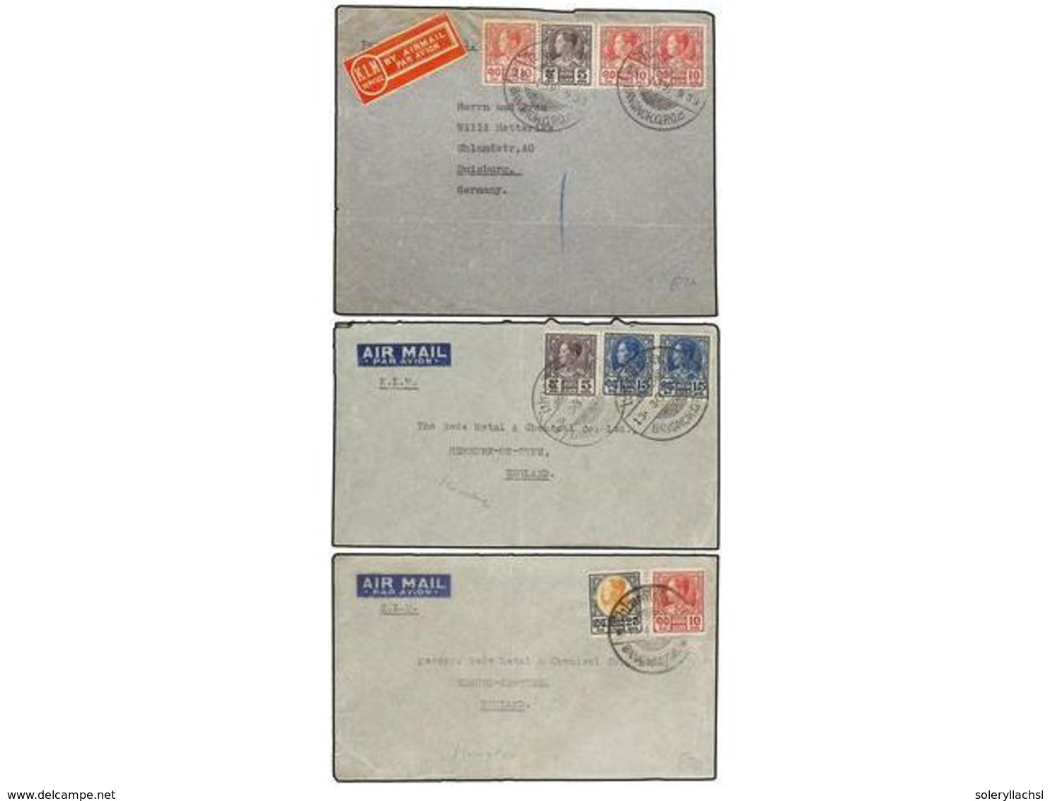 5415 TAILANDIA. 1936-39. Three <B>AIR MAIL</B> Covers, All With <B>K.C.M</B> <B>AIRWAYS</B>. - Other & Unclassified