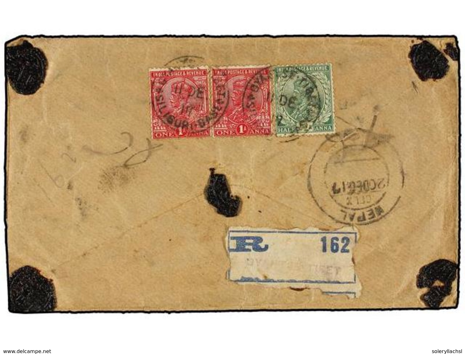 5417 TIBET. 1917 (11-12). GYANTSEE To KATHMANDU. <B>1/2a. </B>and<B> 1a.</B> (2) Indian Stamps. Sent Registered. - Other & Unclassified