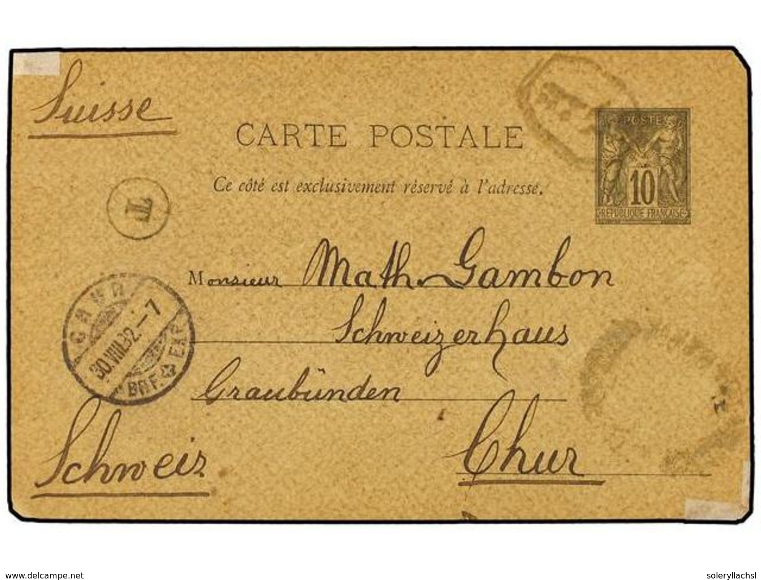 5444 TURQUIA. 1892. French Postal Stationery Card Used In Istanbul And Accepted By Ottoman Post To SWITZERLAND Showing V - Sonstige & Ohne Zuordnung