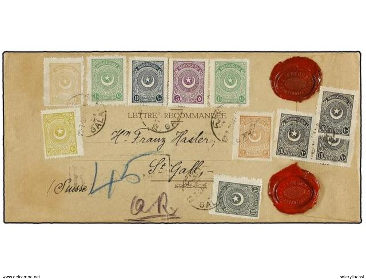 5465 TURQUIA. 1925. GALATA To ST. GALL (Switzerland). Large Registered Cover Spectacular Franking With<B> 10 P.</B> (4), - Other & Unclassified