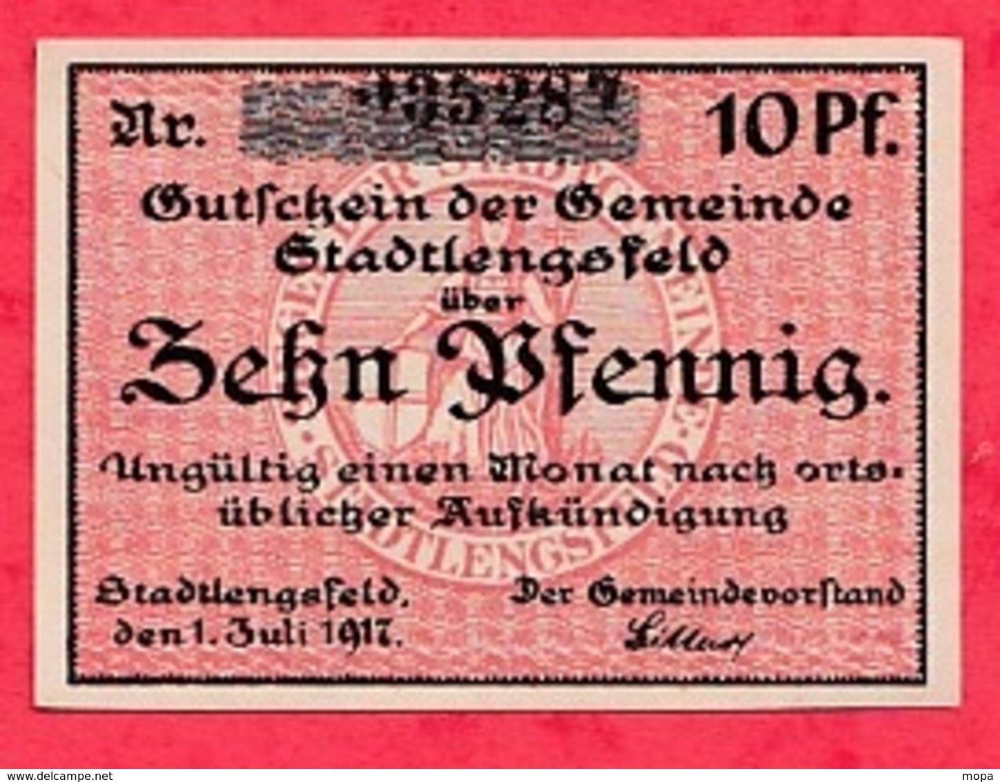 Allemagne 1 Notgeld 10 Pfenning Stadtlensfeld état Lot N °1911 - Collections