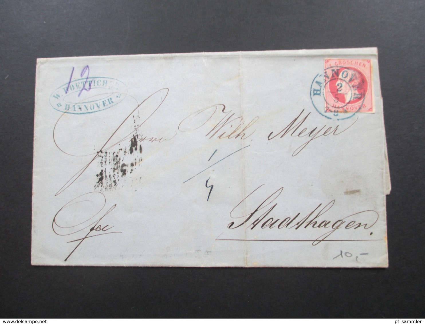 AD Hannover 1860 Nr. 14 EF Baluer K2 Hannover Und AK Stempel K1 Stadthagen Und Bahnpost Stempel Berlin / Minden - Hanover