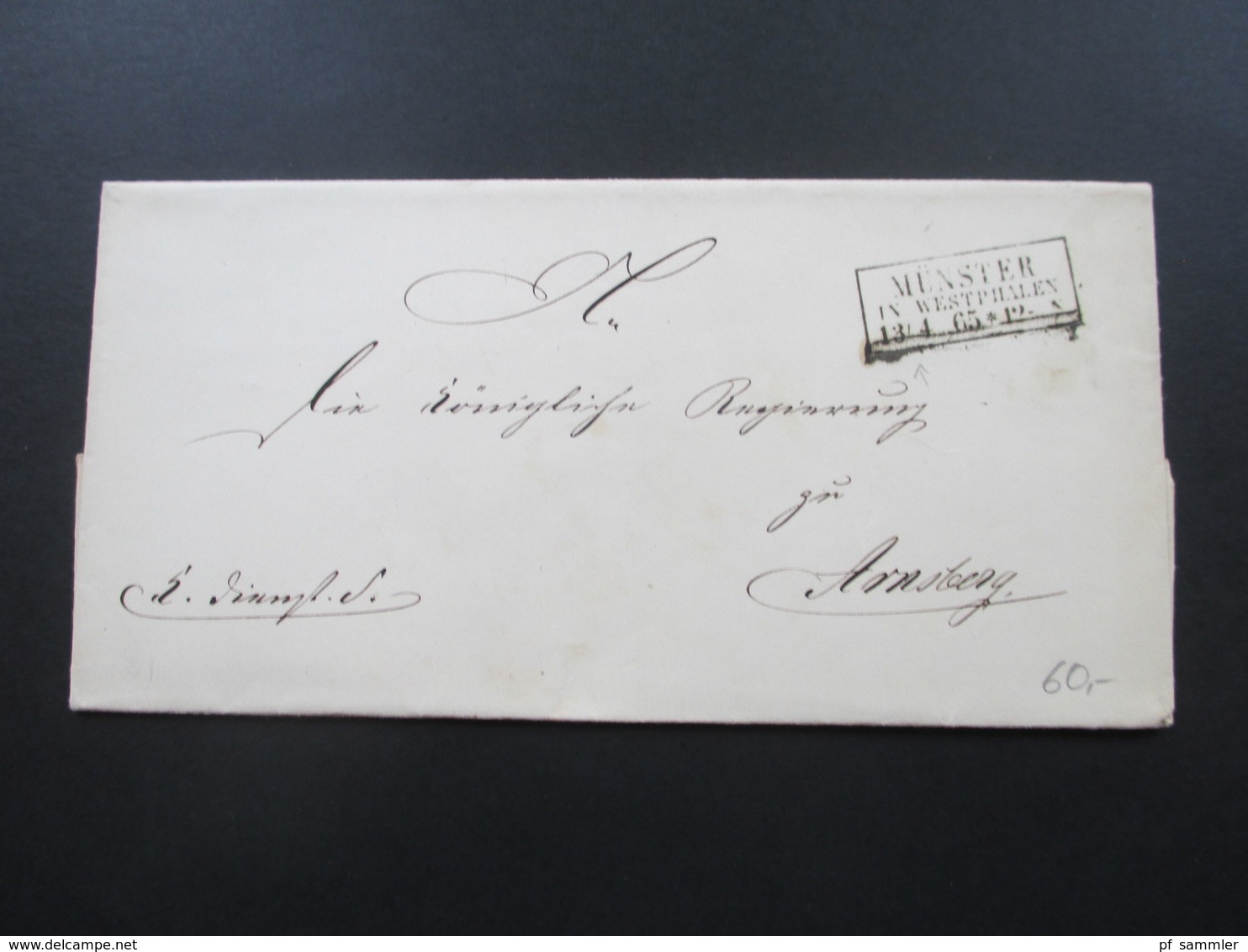AD Preussen 1865 Rahmenstempel R3 Münster In Westphalen Nach Arnsberg - Briefe U. Dokumente