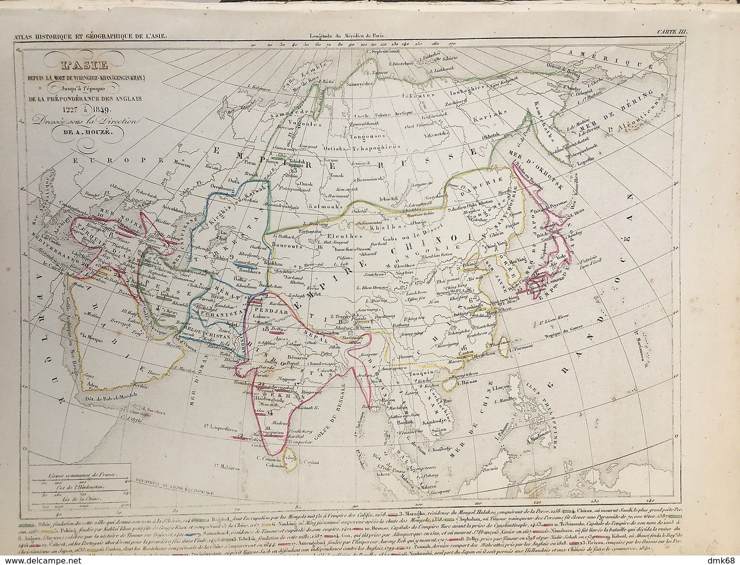 1849 HOUZE MAP - ASIA / ASIE DEPUIS LA MORT DE GENGIS KHAN - - Carte Geographique