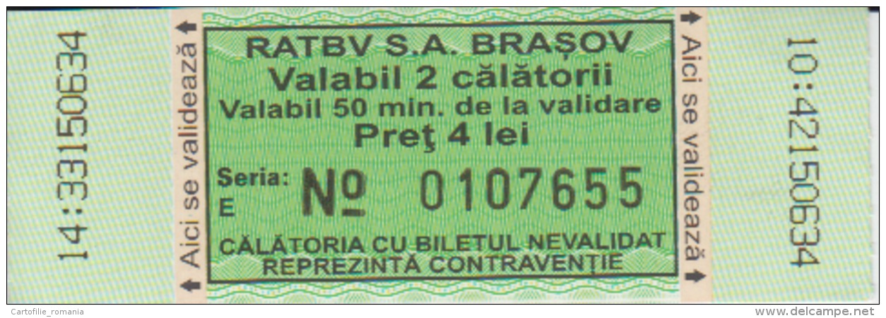 Romania - RATBV Brasov - Bus Ticket - 2 Trips Ticket - Used, Stamp - Serial Number - Europe