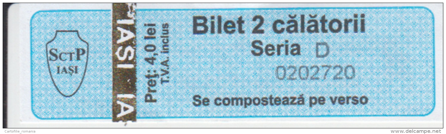 Romania - Iasi - Bus Ticket &amp; Tramway Ticket, Tram Ticket - 2 Trips Ticket - Used, Stamp - Serial Number - Europe