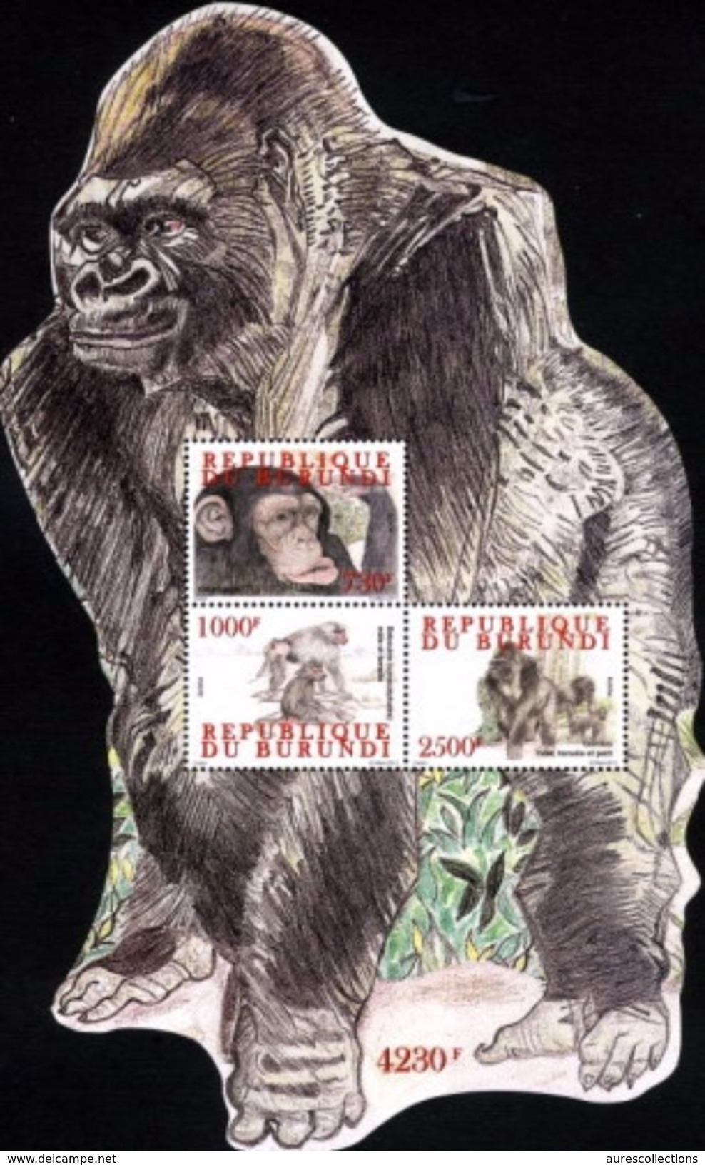 BURUNDI 2011 - GORILLES GORILLE GORILLA GORILLAS APES APE MONKEY MONKEYS SINGES SINGE - ODD SHAPE - RARE - S/S - MNH ** - Gorilas