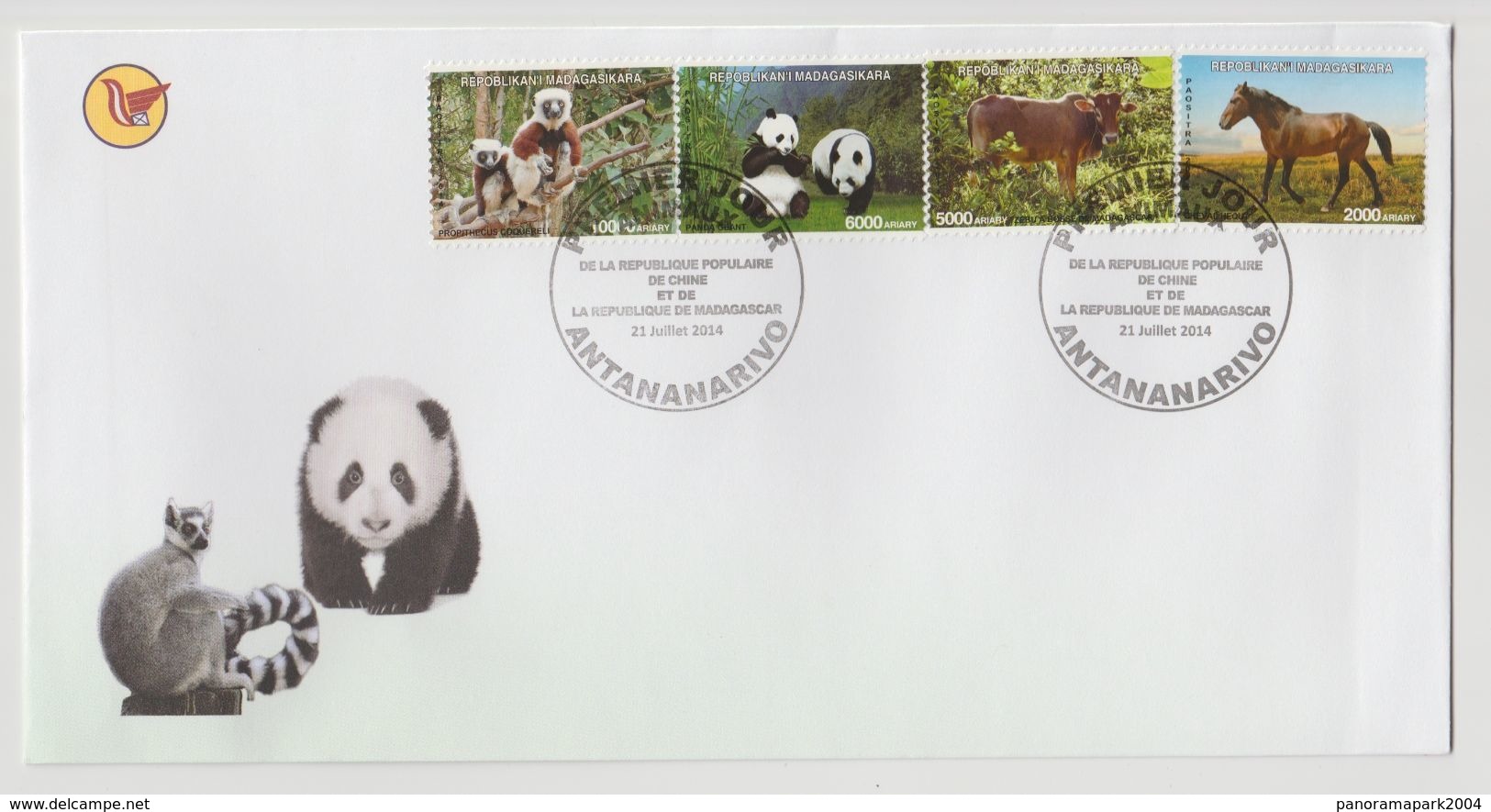 Madagascar Madagaskar 2014 FDC 1er Jour Mi. 2678x/2681x Chine China Joint Issue Faune Fauna Panda Cheval Horse Pferd - Ours