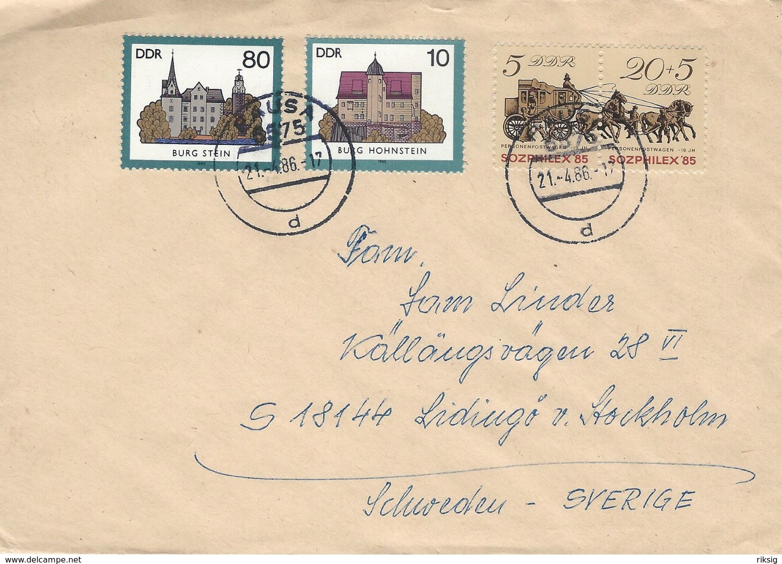 R-Cover Sent To Sweden 1986.  GDR.  H-1368 - Covers & Documents