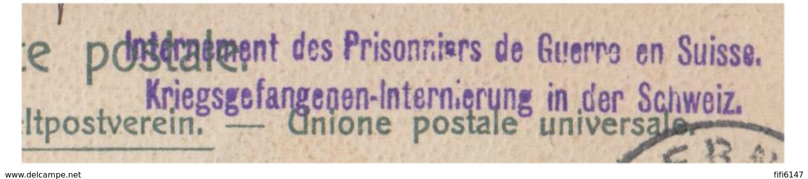 SUISSE -- WWI -1916- CARTE EN FRANCHISE -- MARQUE LINEAIRE BILINGUE --"INTERNEMENT DES PRISONNIERS DE GUERRE EN SUISSE"- - Briefe U. Dokumente