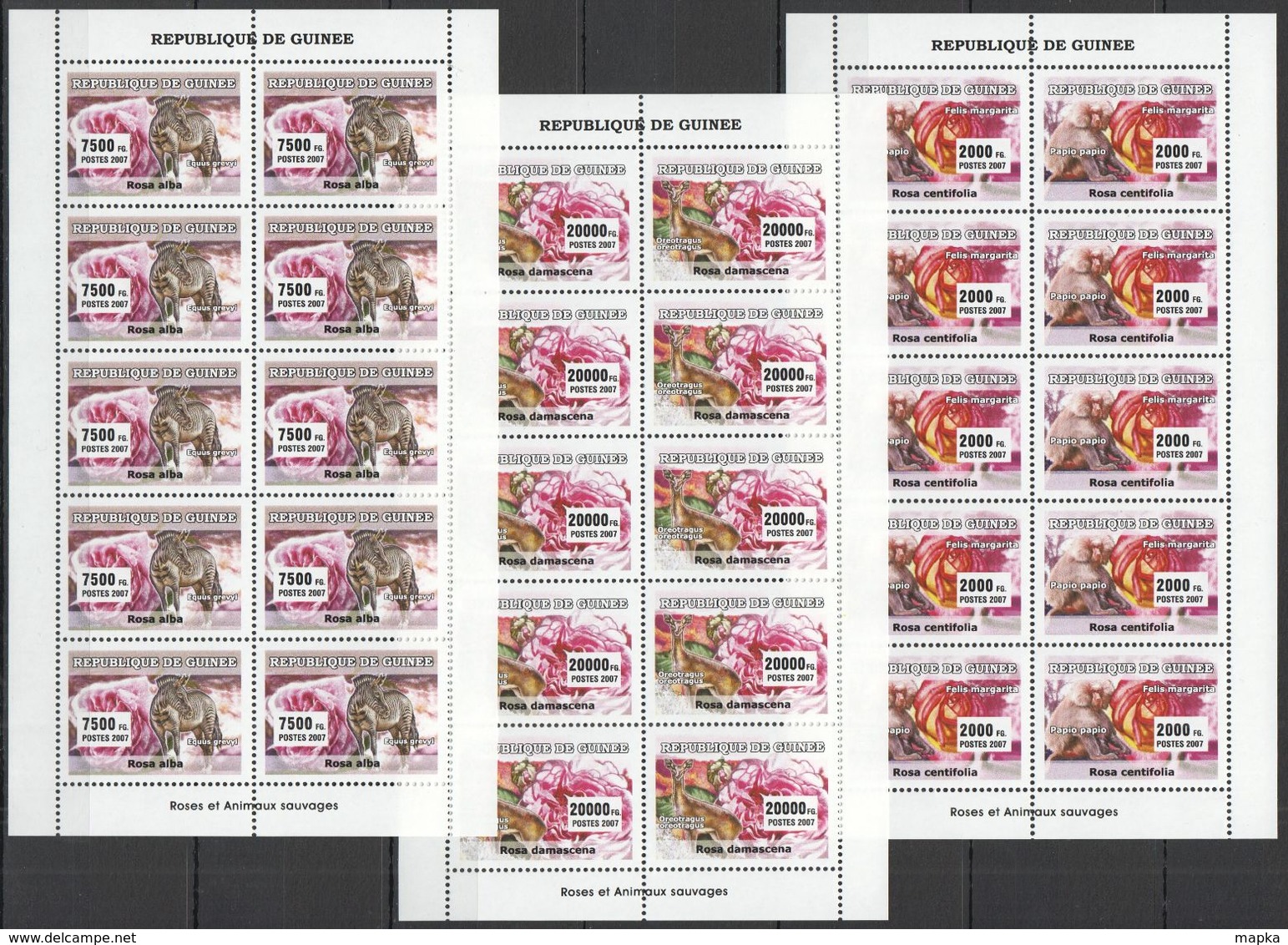 M962 2007 DE GUINEE FLORA & FAUNA ANIMALS ROSES ANIMAUX SAUVAGES !!! 10SET MNH - Autres & Non Classés