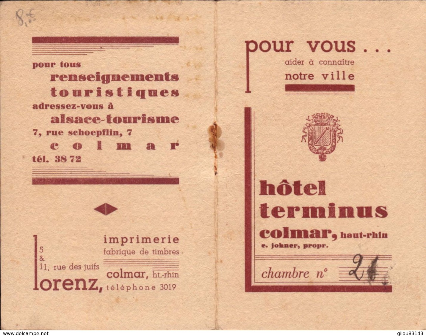 Haut Rhin, Colmar, Hotel Terminus, Carte D Hotel Avec Depliant Publicitaire    (bon Etat) - Dépliants Turistici