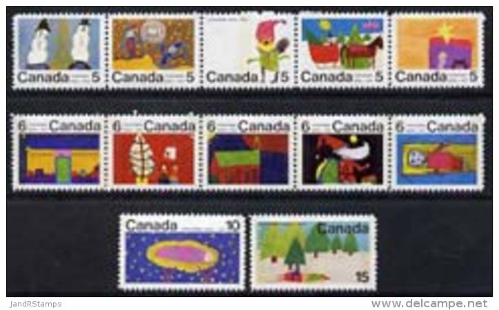 53377 Canada 1970 Christmas Perf Set Of 12 (phosphor) Unmounted Mint, SG 661p-72p - Neufs