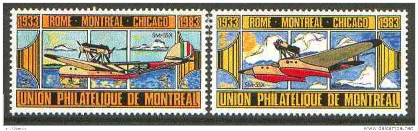 29243 Cinderella - Canada 1933 Set Of 2 Beautifully Coloured Labels Showing The Savoir-Macchi 55X (aviation) U/m - Unused Stamps