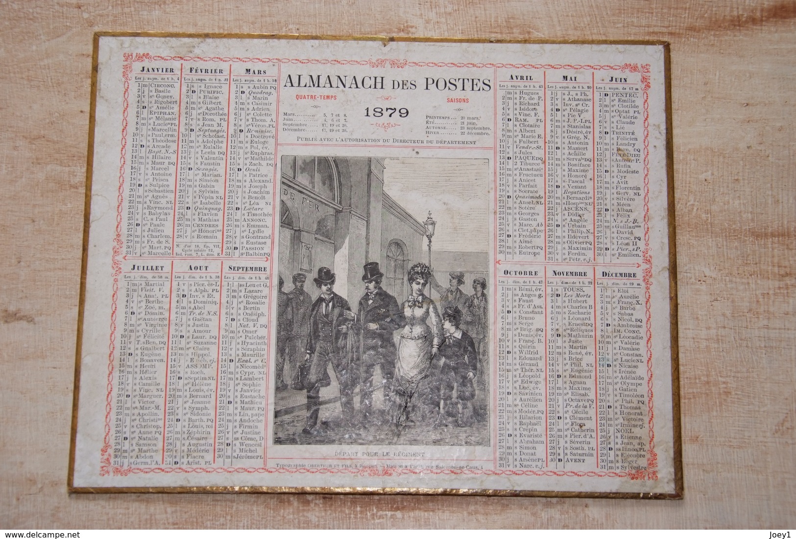 Almanach Des Postes 1879 Avec Des Gouaches De 1868 Au Verso Attribué à Victor Tourneux - Small : ...-1900