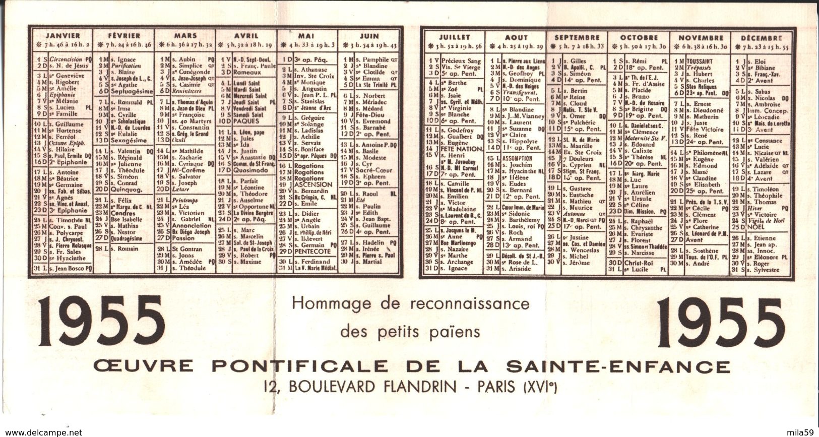 Oeuvre Pontificale De La Sainte Enfance. 1955. Paris 16. Fondée En 1843. - Images Religieuses