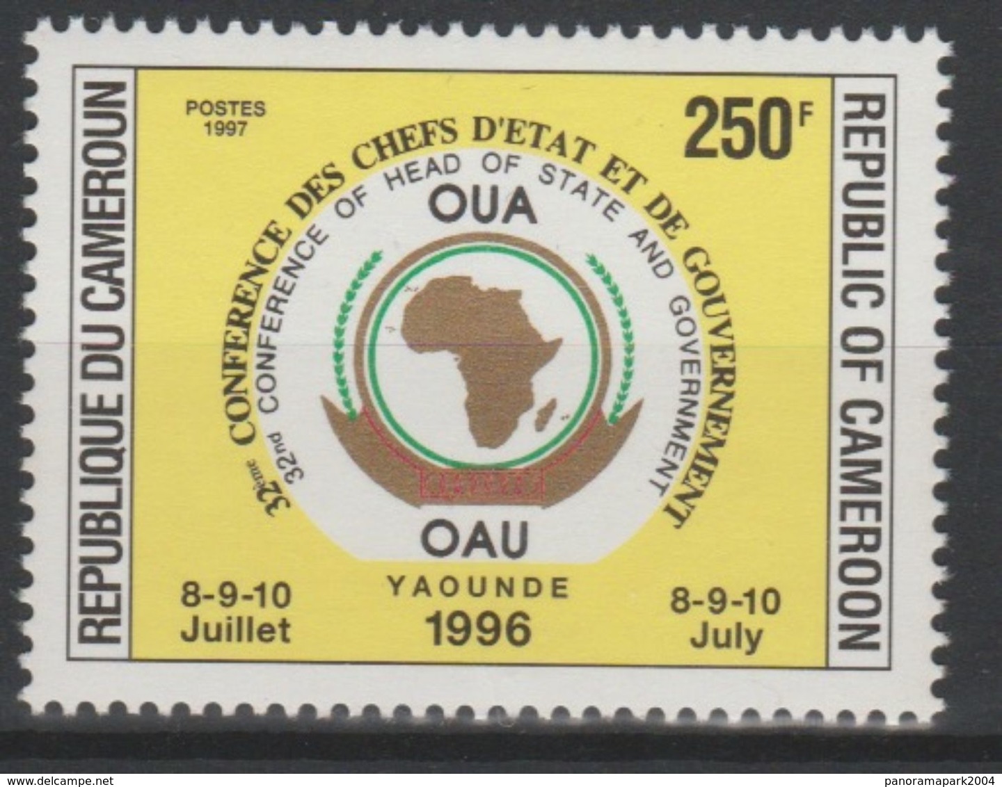 Cameroun Cameroon Kamerun 1997 250F Mi. 1223 OAU OUA Map Landkarte Carte Conférence Chefs D'Etat 8-9-10 Juillet - Kamerun (1960-...)