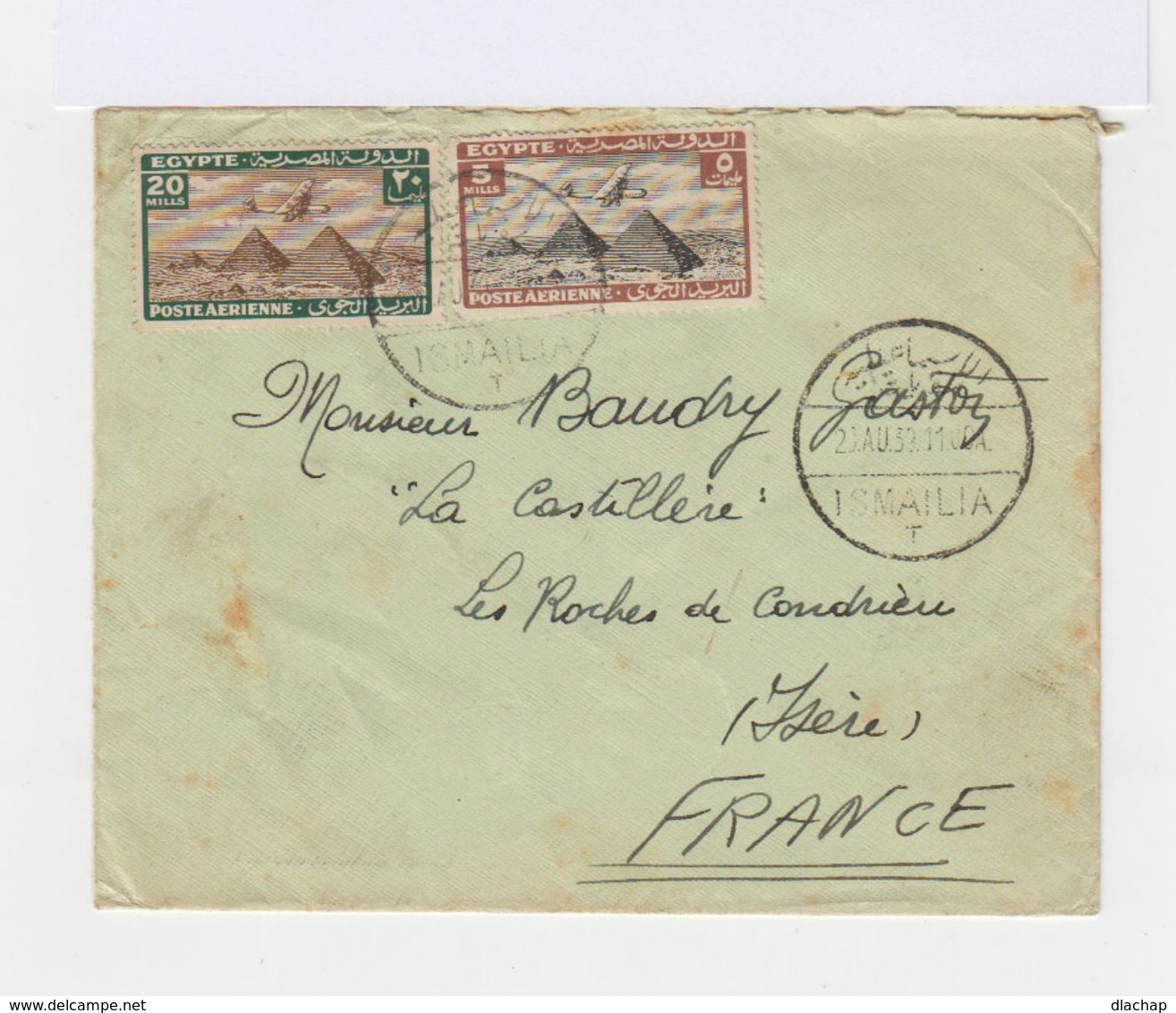 Sur Enveloppe Deux Timbres Poste Aérienne. Pyramides. Oblitération Août 1939. (596) - Poste Aérienne