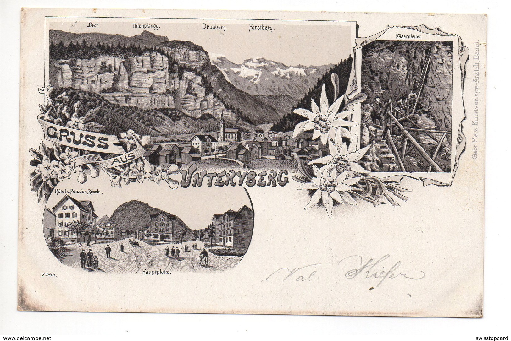 LITHO Gruss Aus UNTERIBERG Hauptplatz Hotel Pension Rössli Käsernleiter Gel. 1900 N. Starrkirch Olten - Unteriberg