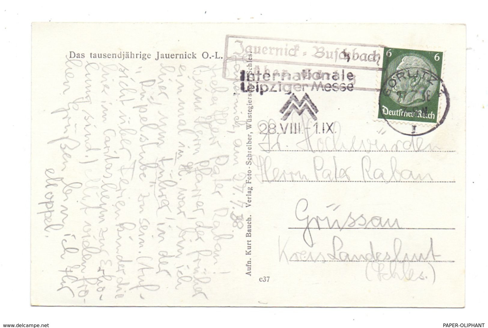 0-8601 HOCHKIRCH - JAUERNICK, Dorfansicht, 1938, Landpost-Stempel - Hochkirch