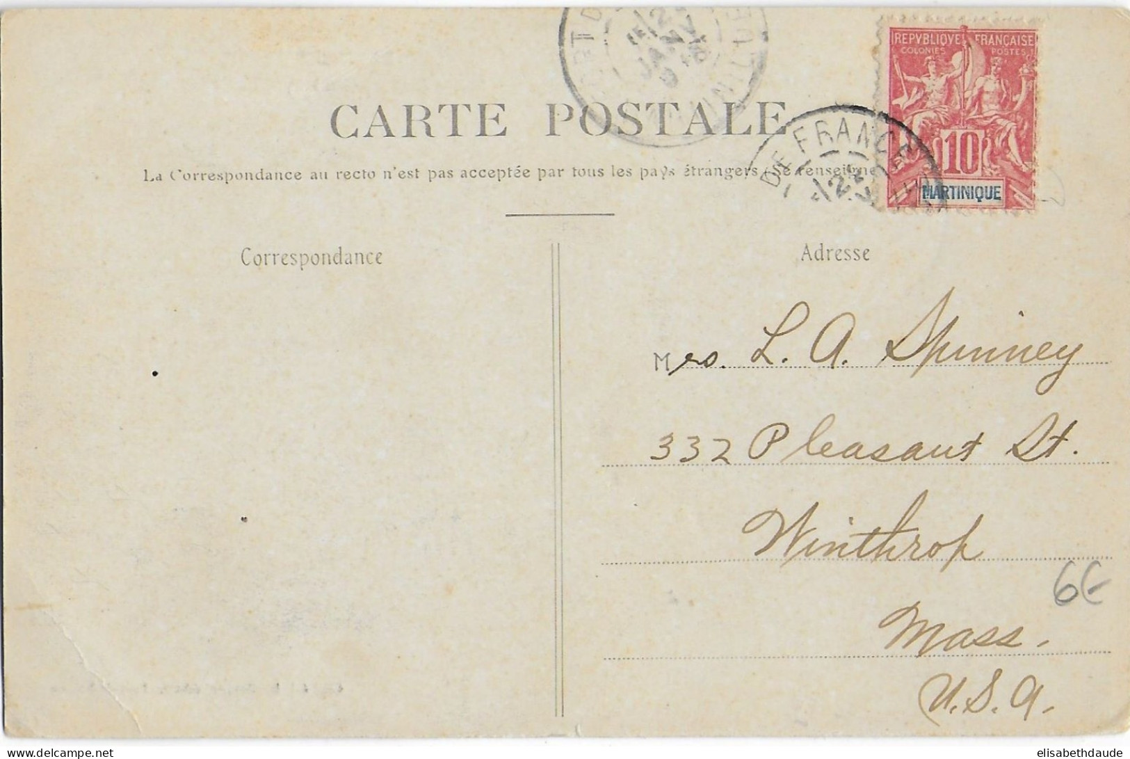 MARTINIQUE - TYPE GROUPE Sur CARTE De FORT DE FRANCE => USA !! - Cartas & Documentos