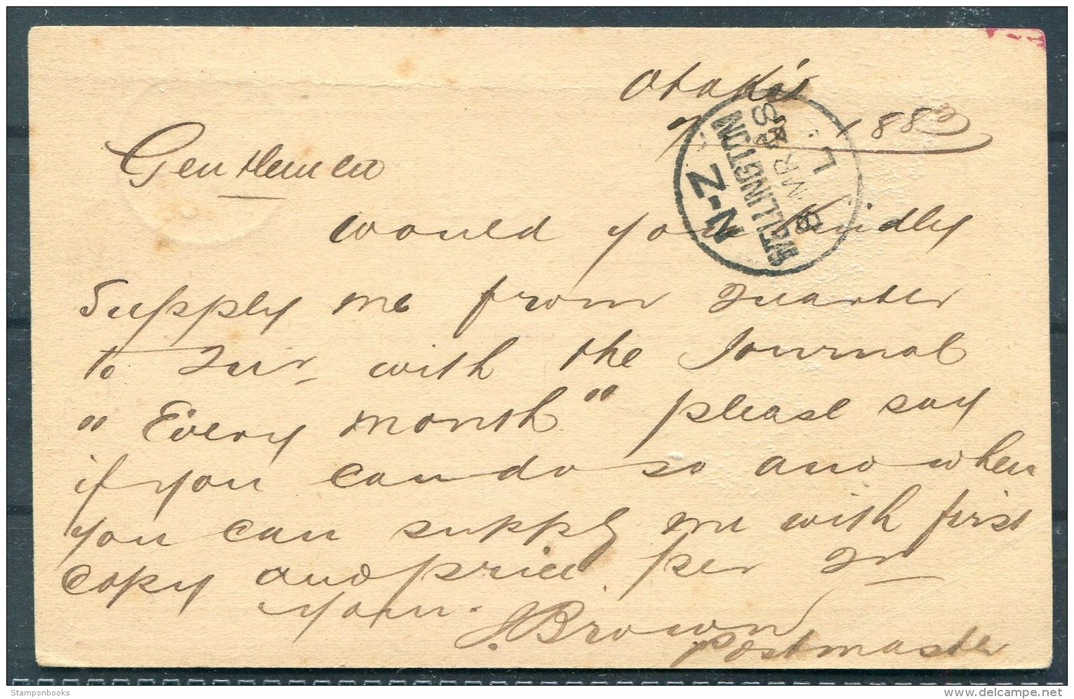 1893 New Zealand 1d Stationery Postcard Otaki - Wellington - Covers & Documents