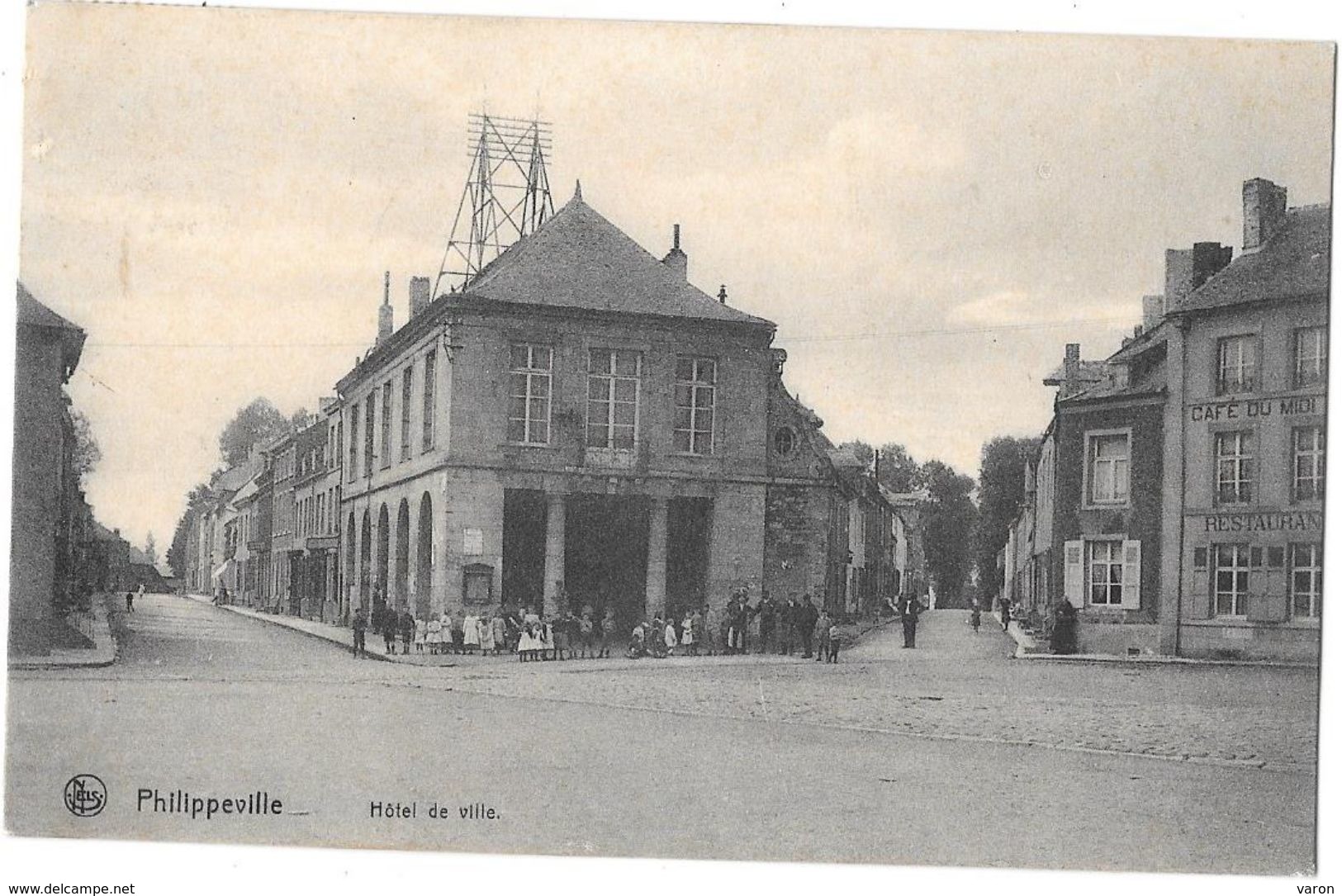 Belgique - PHILIPPEVILLE - HOTEL DE VILLE  -   CAFE DU MIDI    Voyagé En 1909 Edit. LEON GILLIARD-BODSON Philippeville - Philippeville