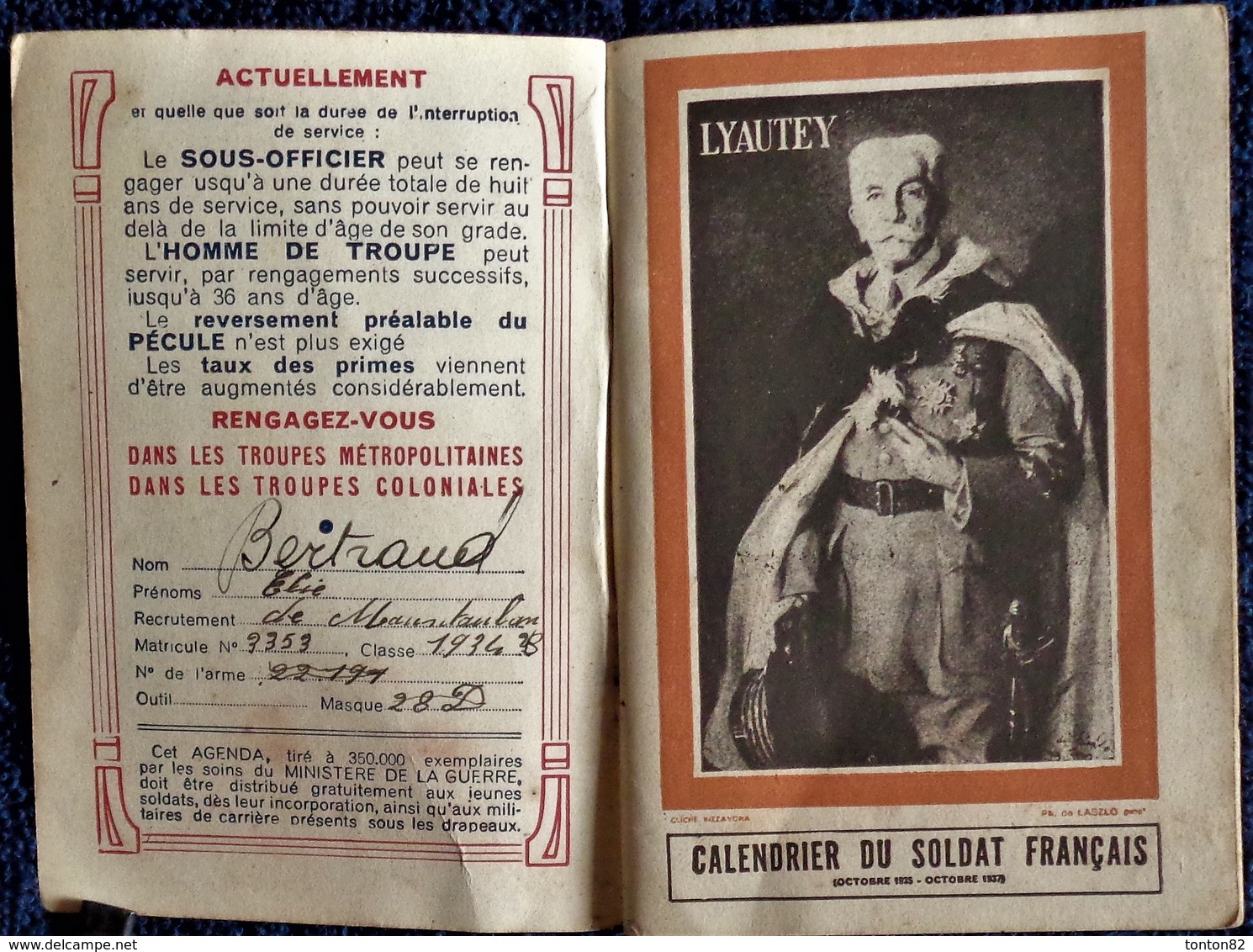 Calendrier Du Soldat Français - 1935 / 1937 . - Petit Format : 1921-40