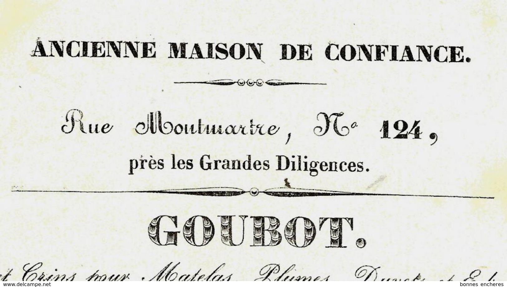 1837 FACTURE PARIS GOUBOT  MAGASIN DE LAINES ET CRINS RUE MONTMARTRE B.E.VOIR SCANS - 1800 – 1899