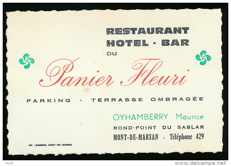 CARTE DE VISITE, AU PANIER FLEURI, RESTAURANT, HOTEL, BAR, MONT-DE-MARSAN (LANDES), MAURICE OYHAMBERRY - Cartes De Visite