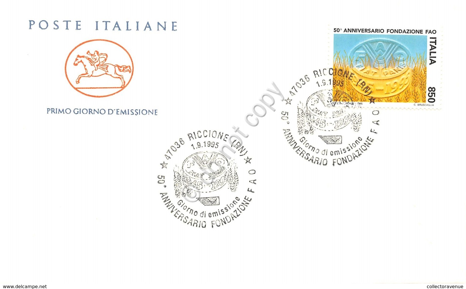 FDC Cavallino Italia 1995 - Fondazione Della FAO - Annullo Figurato ** - Non Classificati