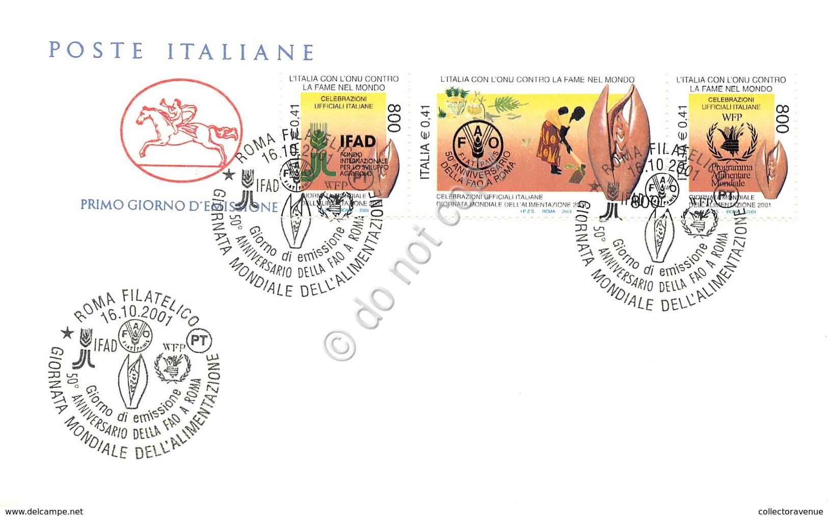 FDC Cavallino Italia Repubblica 2001 - IFAD FAO E PAM - NVG ** - Non Classificati