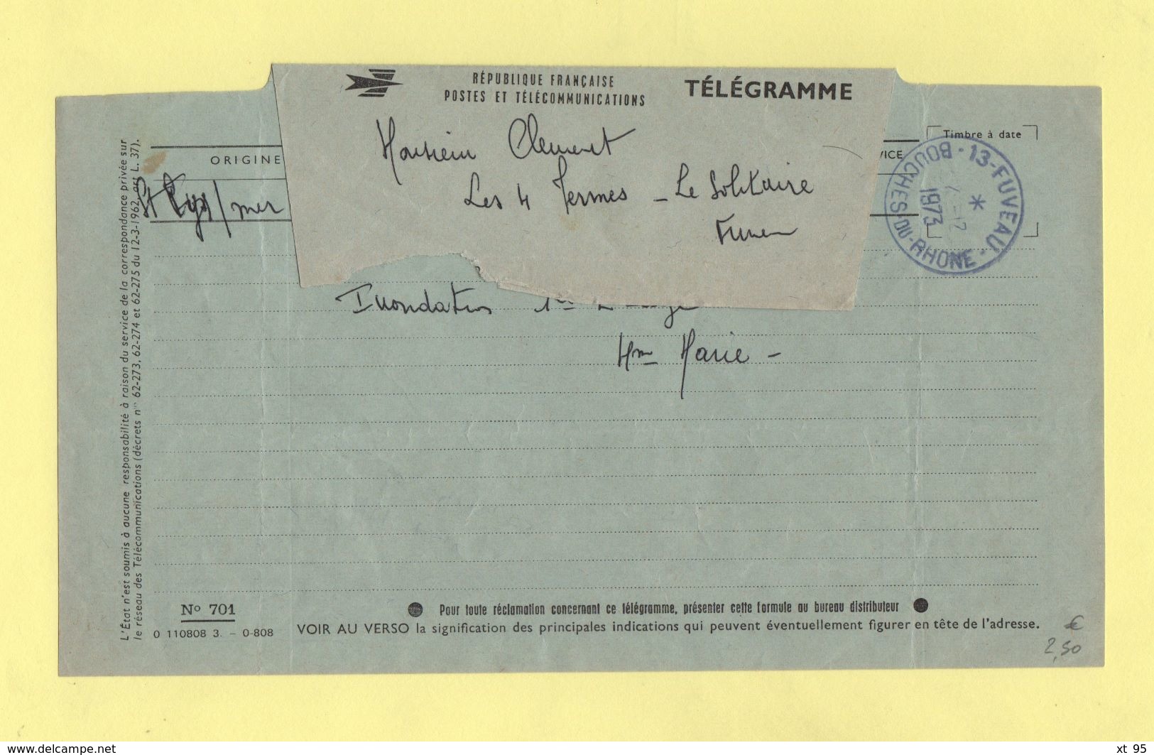 Telegramme - Pour Fuveau De St Pys Sur Mer - 1973 - Telegraph And Telephone