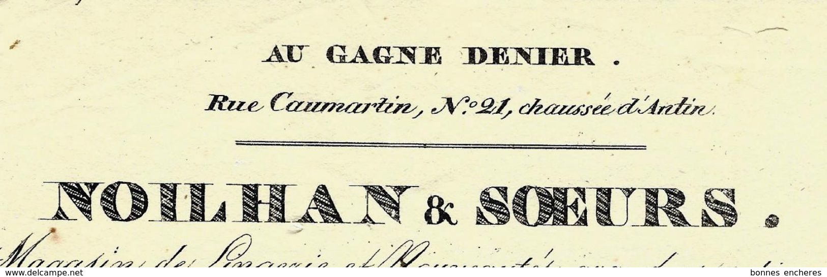 1829 FACTURE PARIS: NOILHAN & SOEURS - LINGERIE,NOUVEAUTES ETC  RUE CAUMARTIN B.E. VOIR SCANS - 1800 – 1899