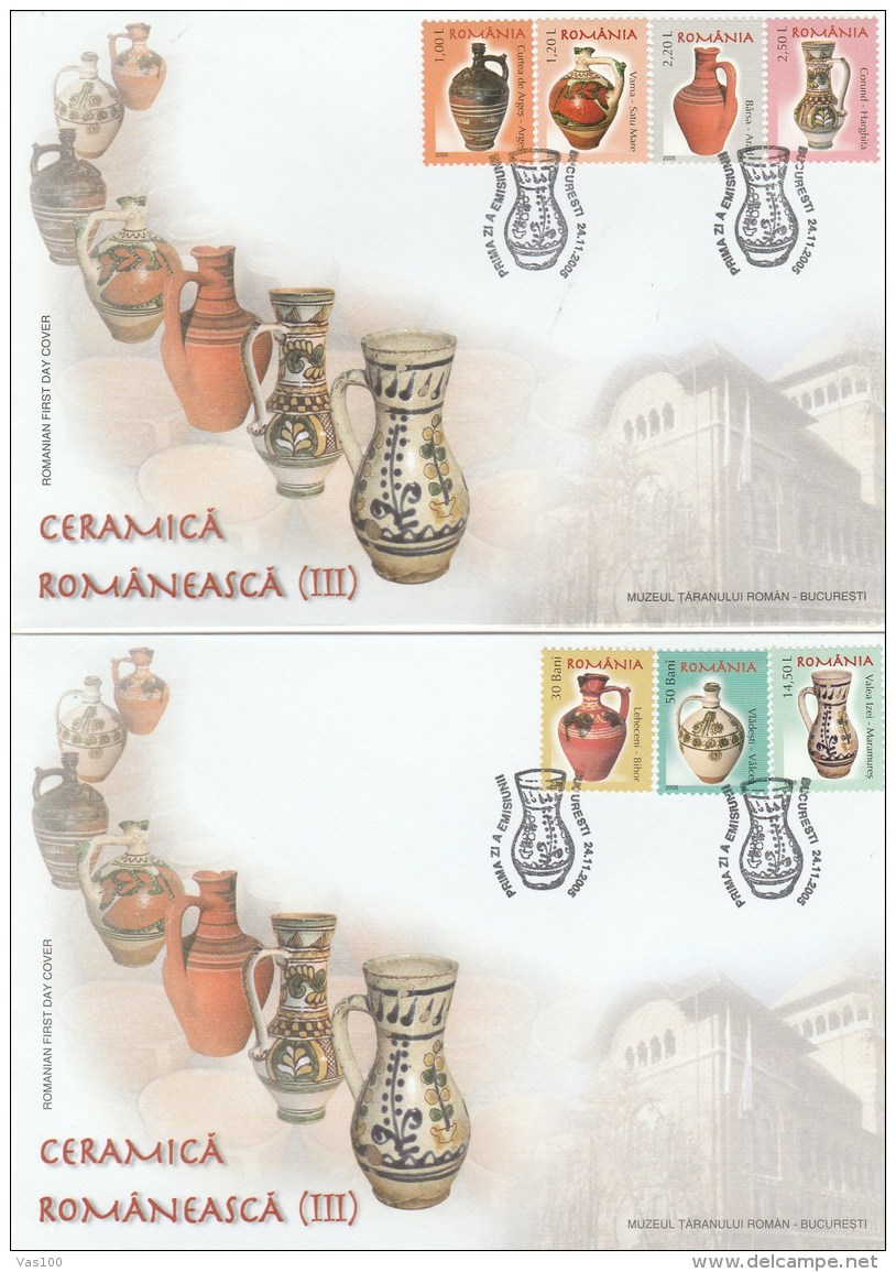 CERAMICS, CURTEA DE ARGES, VAMA, BARSA, CORUND, LEHECENI, VLADESTI, VALEA IZEI, COVER FDC, 2X, 2005, ROMANIA - Other & Unclassified