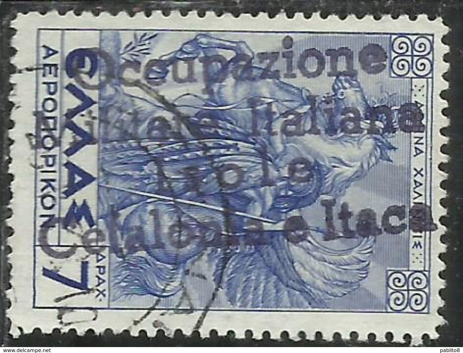 ITACA 1941 CEFALONIA POSTA AEREA AIR MAIL DRACME 7d DRX USATO USED OBLITERE' FIRMATO SIGNED - Cefalonia & Itaca