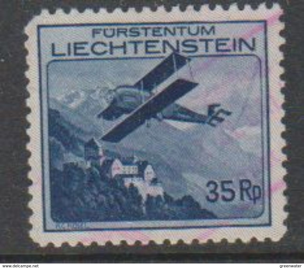 Liechtenstein 1930 Airmail 35Rp Used Red Ca (see Coin Perforation) (39544P) - Poste Aérienne