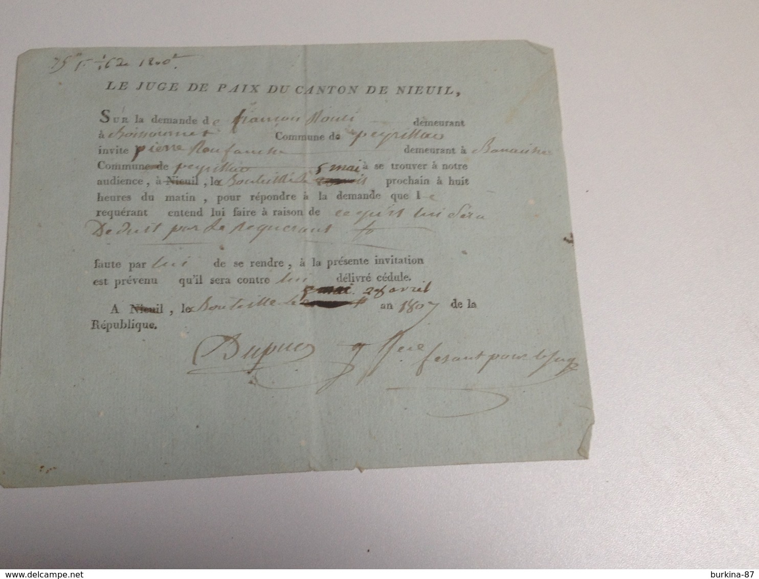 NIEUL, 87, Convocation Du Juge De Paix , 1807 - Diploma & School Reports